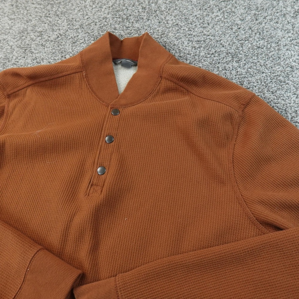 Eddie Bauer Sweater Mens LT Orange Waffle Knit Snap Henley Sherpa Lined Pullover